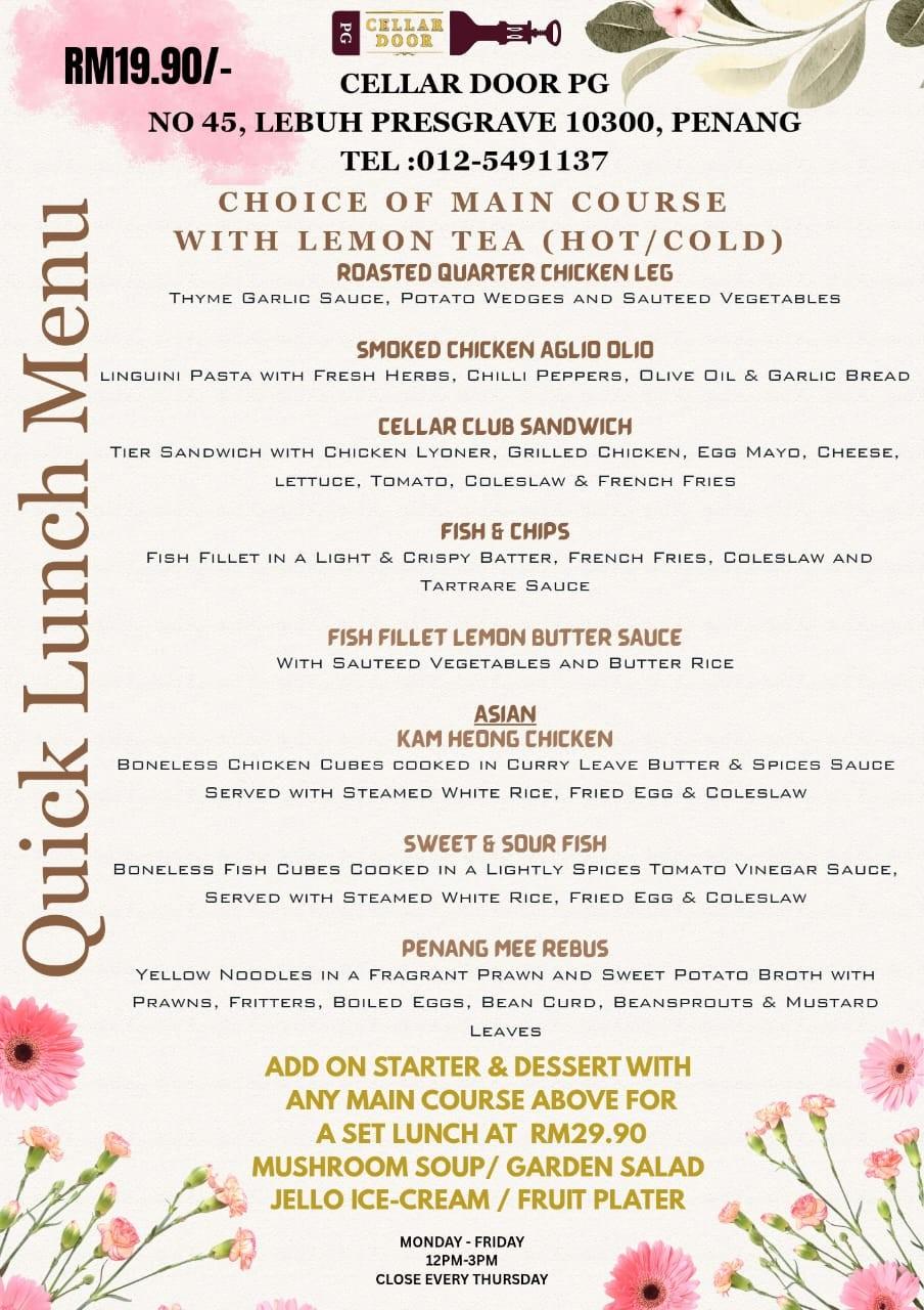 Quick Lunch Menu by Cellar Door Pg