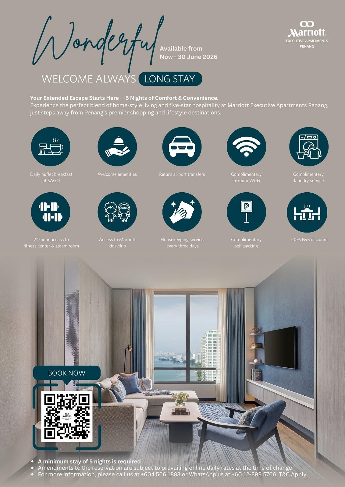 Wonderful Welcome Always – Long Stay Room Package By Penang Marriott Hotel